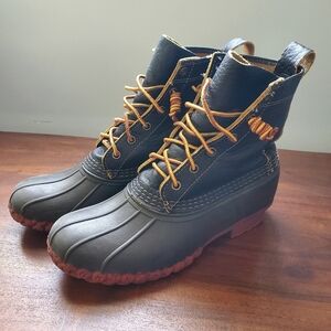 L.L. Bean Bison Leather 8" Duck Boots Brown/Red Men's Sz 7 Women's Sz 9 EUC